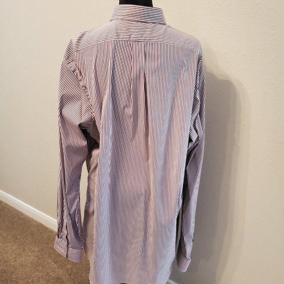 Ralph Lauren classic fit long sleeves brown/white custom fit-striped men shirt. - Picture 12 of 15